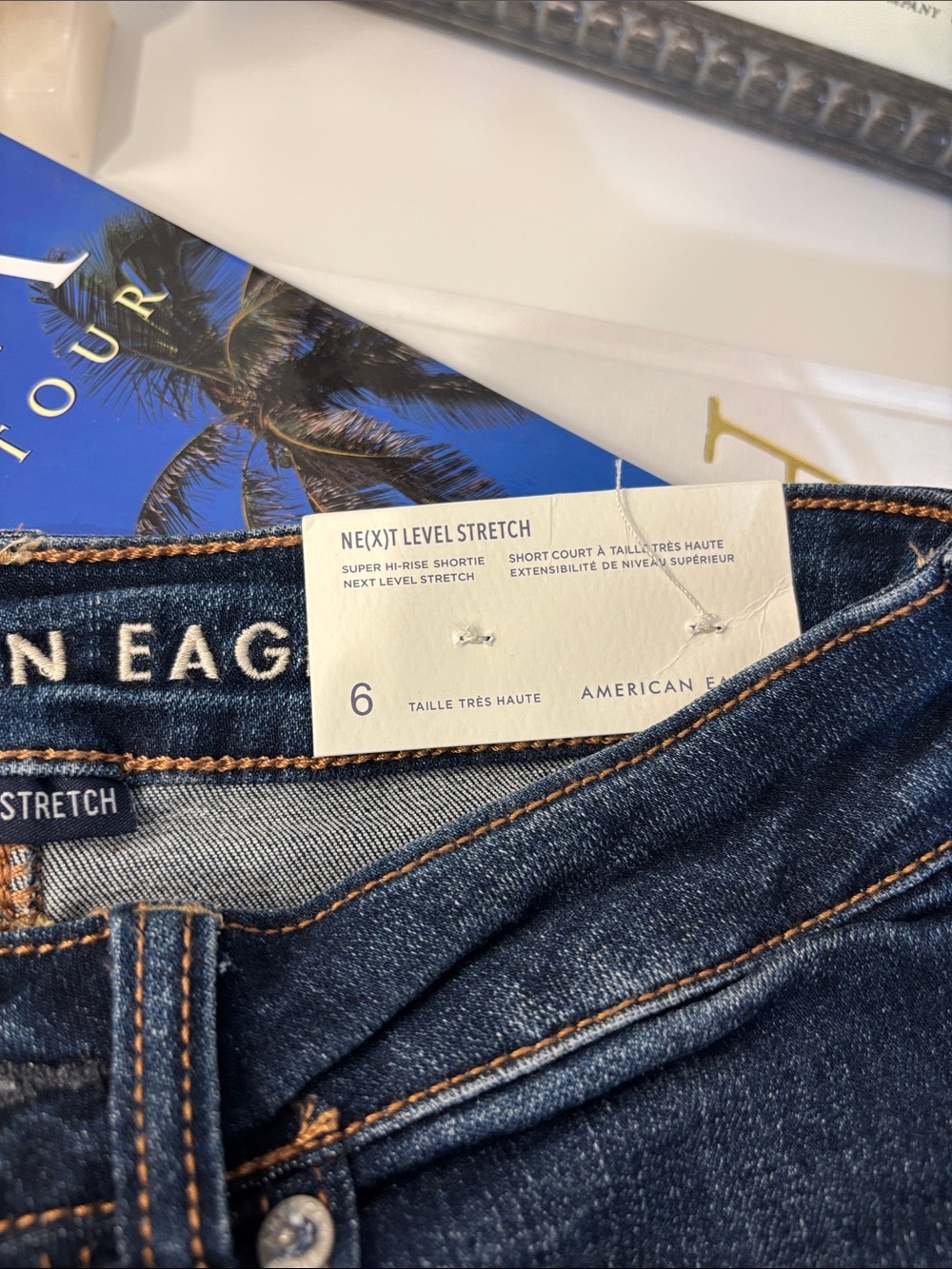 American Eagle Outfitters Dark Blue Distressed Denim Jean Shorts - Picture 2 of 4